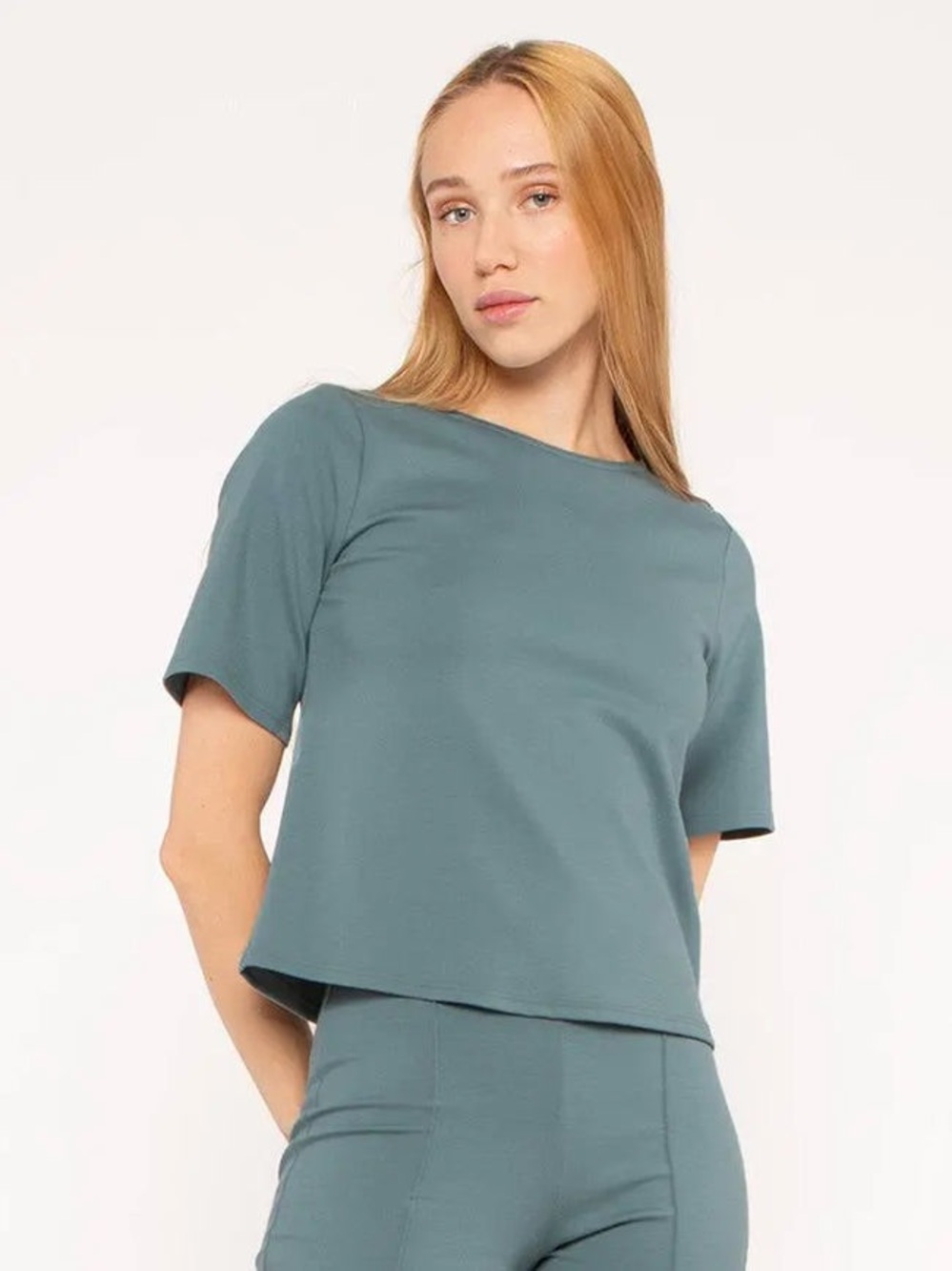 Ripley Rader Ponte Knit Short Sleeve Top sea blue Size M